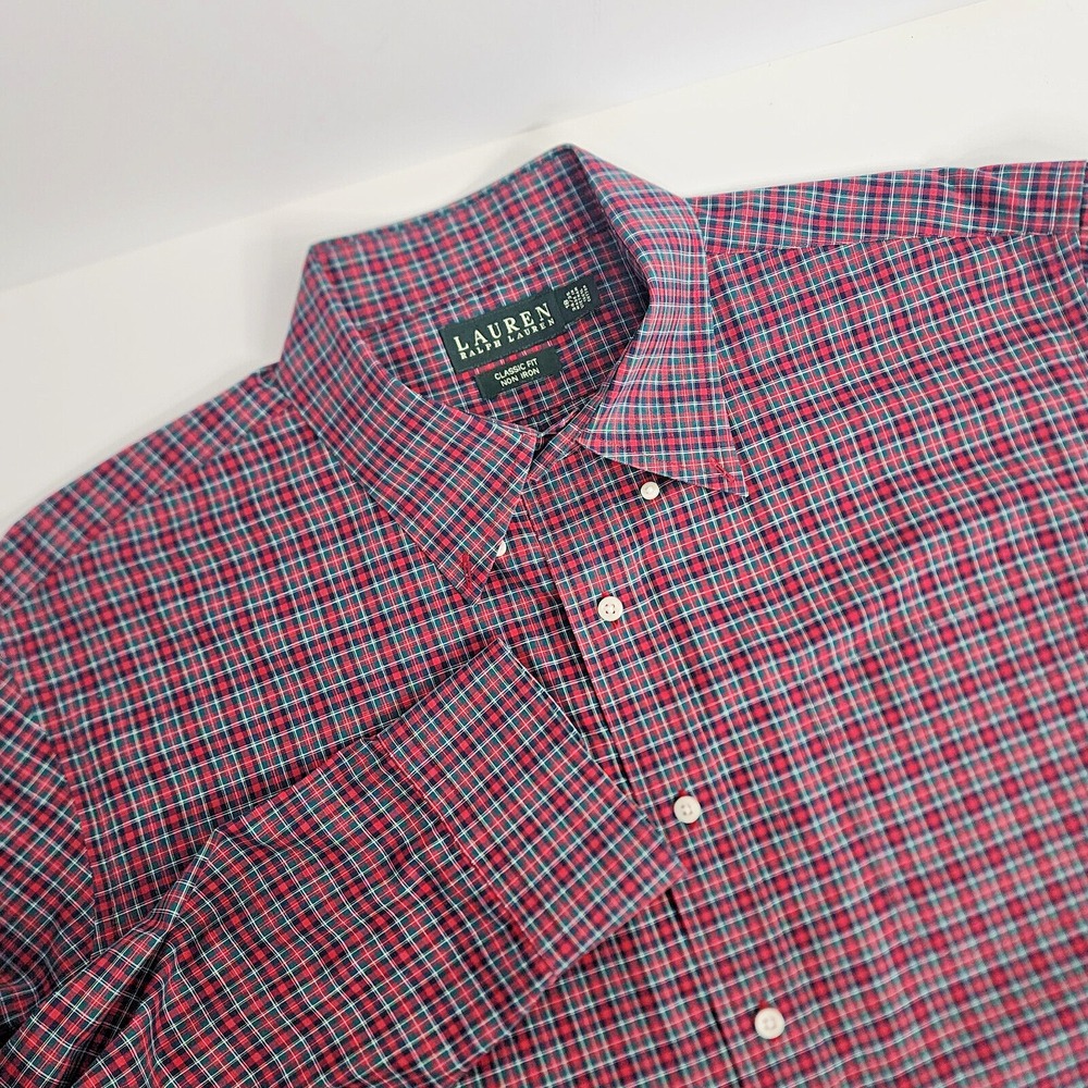 Lauren Ralph Lauren Button Down Shirt Red Plaid Classic Fit Men's 18 34/35